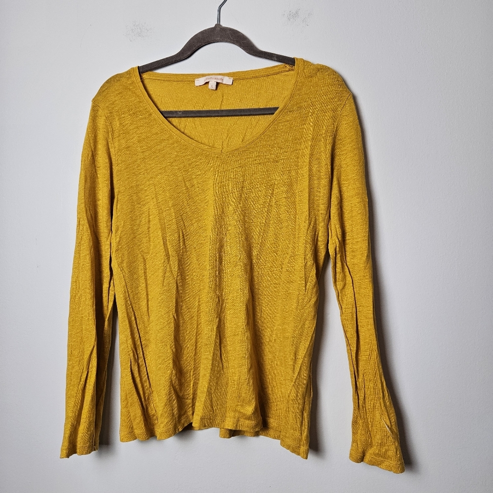 LA FEE MARABOUTEE‎ 100% Linen Mustard Yellow Long Sleeve Tee Lagenlook France